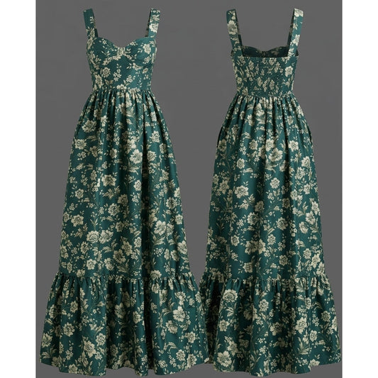 BHLDN Taffeta Sleeveless Knot-Front Fit & Flare Floral Maxi Dress Sz Medium NWT