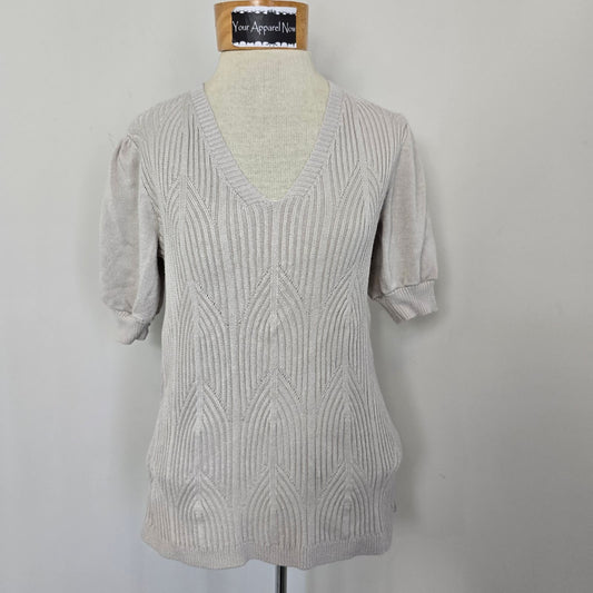 Elie Tahari Gray Short Sleeve Knit Rib V neck Top Sz Small (678)