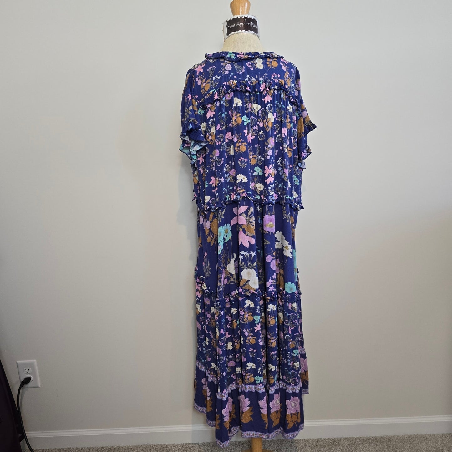 Spell & The Gypsy Collective Navy Wild Bloom Midi Gown Dress Sz Large (802)