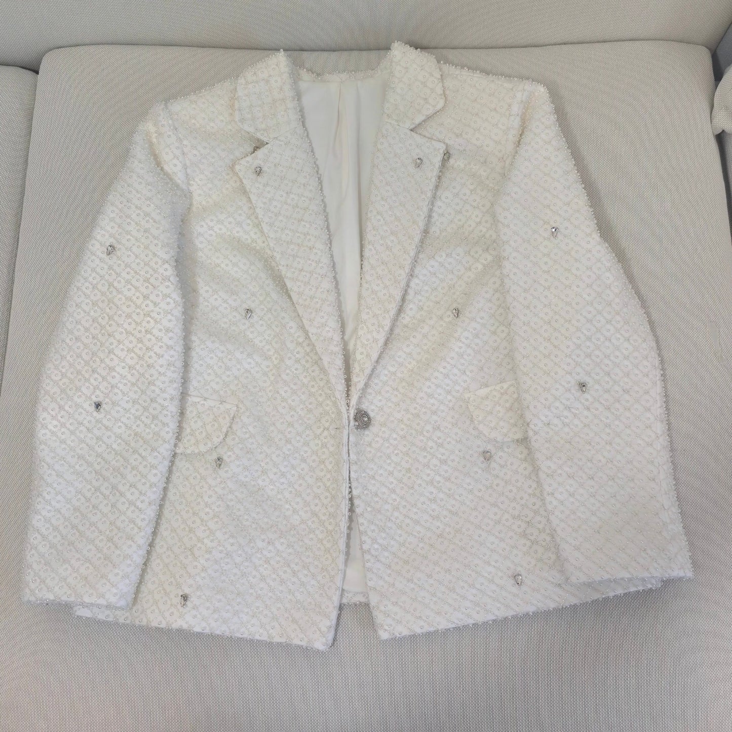 Morpine Fashion White Hypnotized Pearl Crystal Jacket Blazer Sz XL