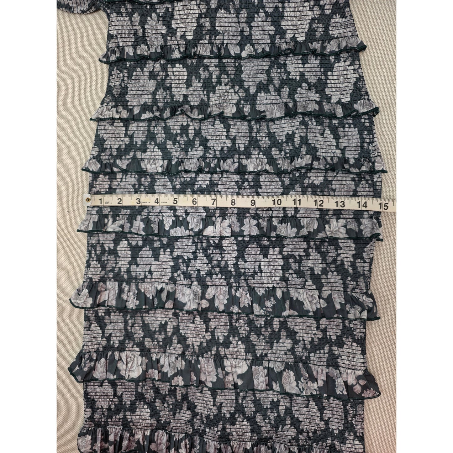 V. Chapman Lanie Maxi Dress Sz 2 Emerald Peony Floral Ruched Ruffle NWT