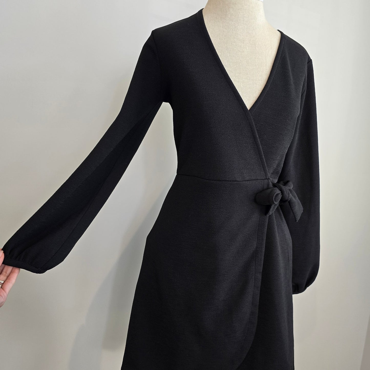 Madewell Women Black Long Sleeve V neck Faux Wrap Midi Dress Sz XS (705)