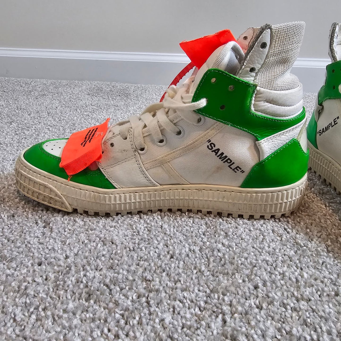 OFF WHITE Cup Sole 3.0 High Top White Canvas Leather Rubber Trim Sneakers Sz 38