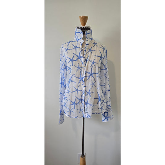 Escales Paris Women's Long Sleeve Starfish button down Shirt Sz M (0949)
