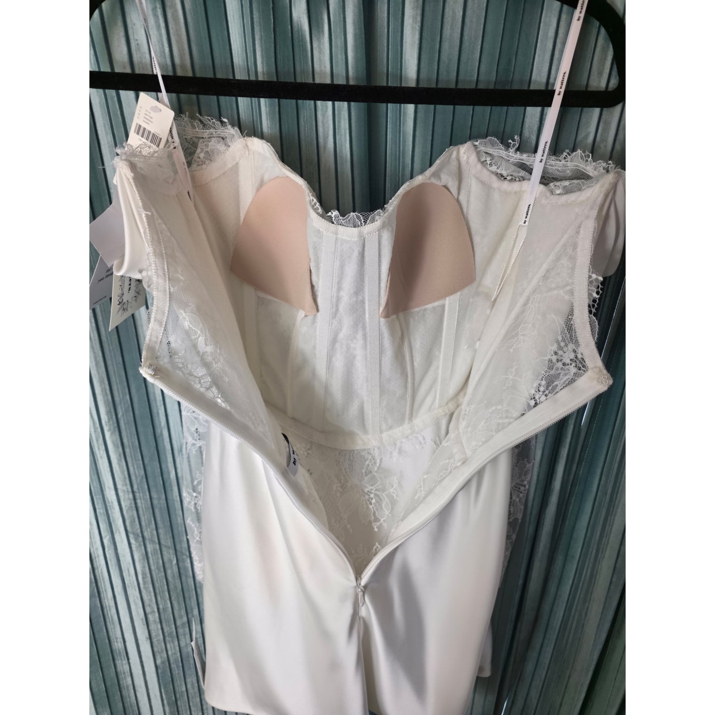 Watters Ivory Harlow Off-The-Shoulder Satin & Lace Mini Dress sz 0 NWT