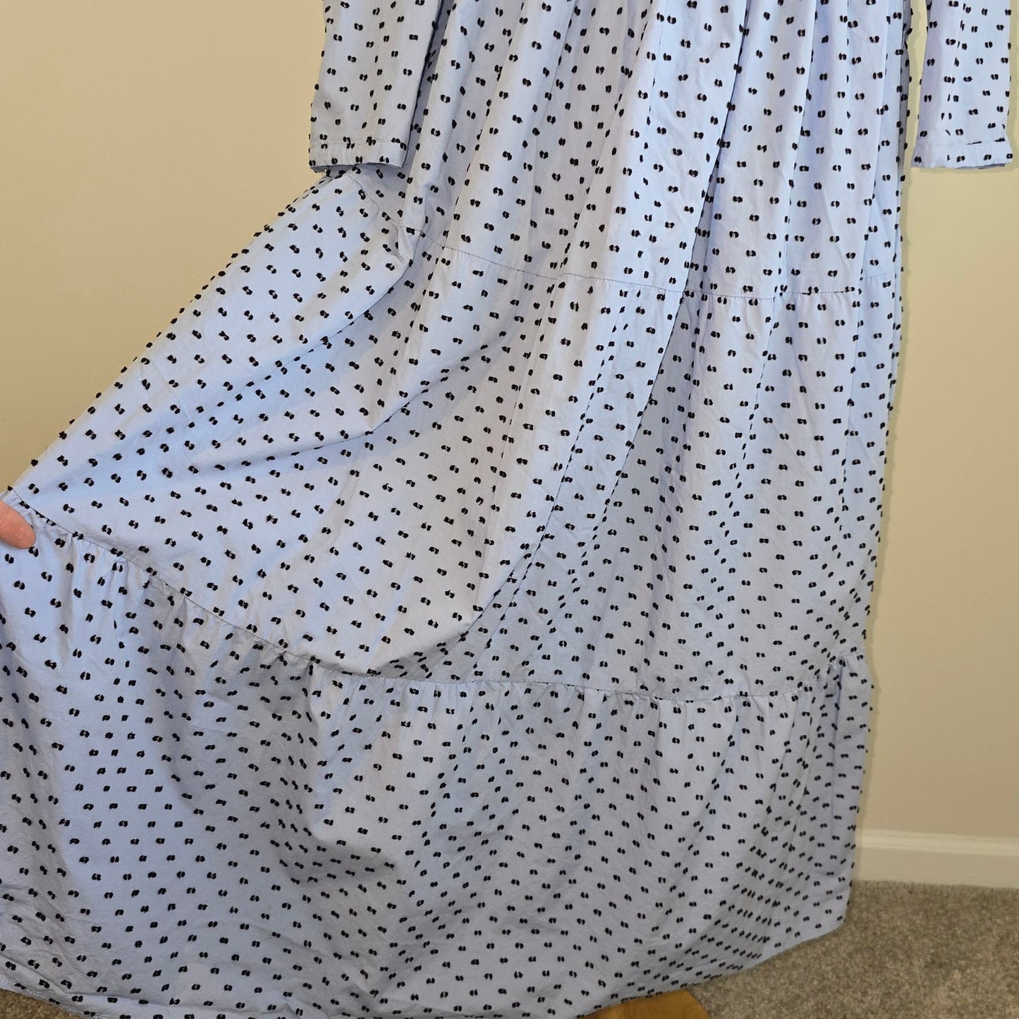 BAUM UND PHERDGARTEN Women Blue Polka Dot Long Sleeves Maxi Wrap Dress Size 40