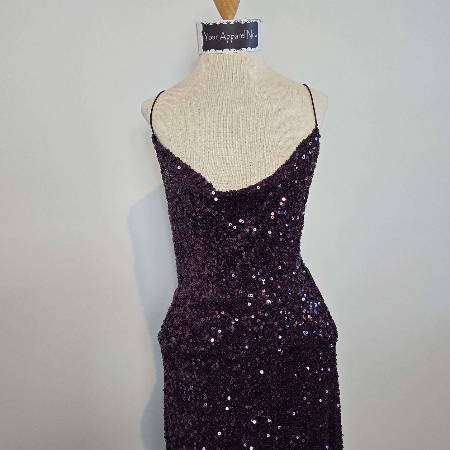 Plum Esperanza Formal Sleeveless A-line Front Slit Sequin Long Dress Sz S (758)