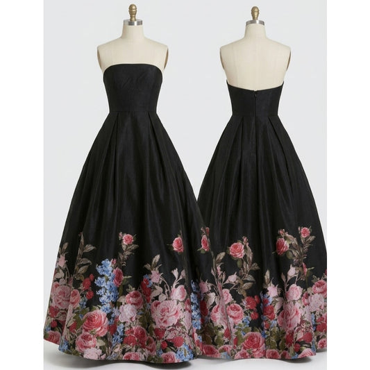 Mac Duggal Black Floral Brocade Bottom Strapless Maxi Dress Sz 16 NWT