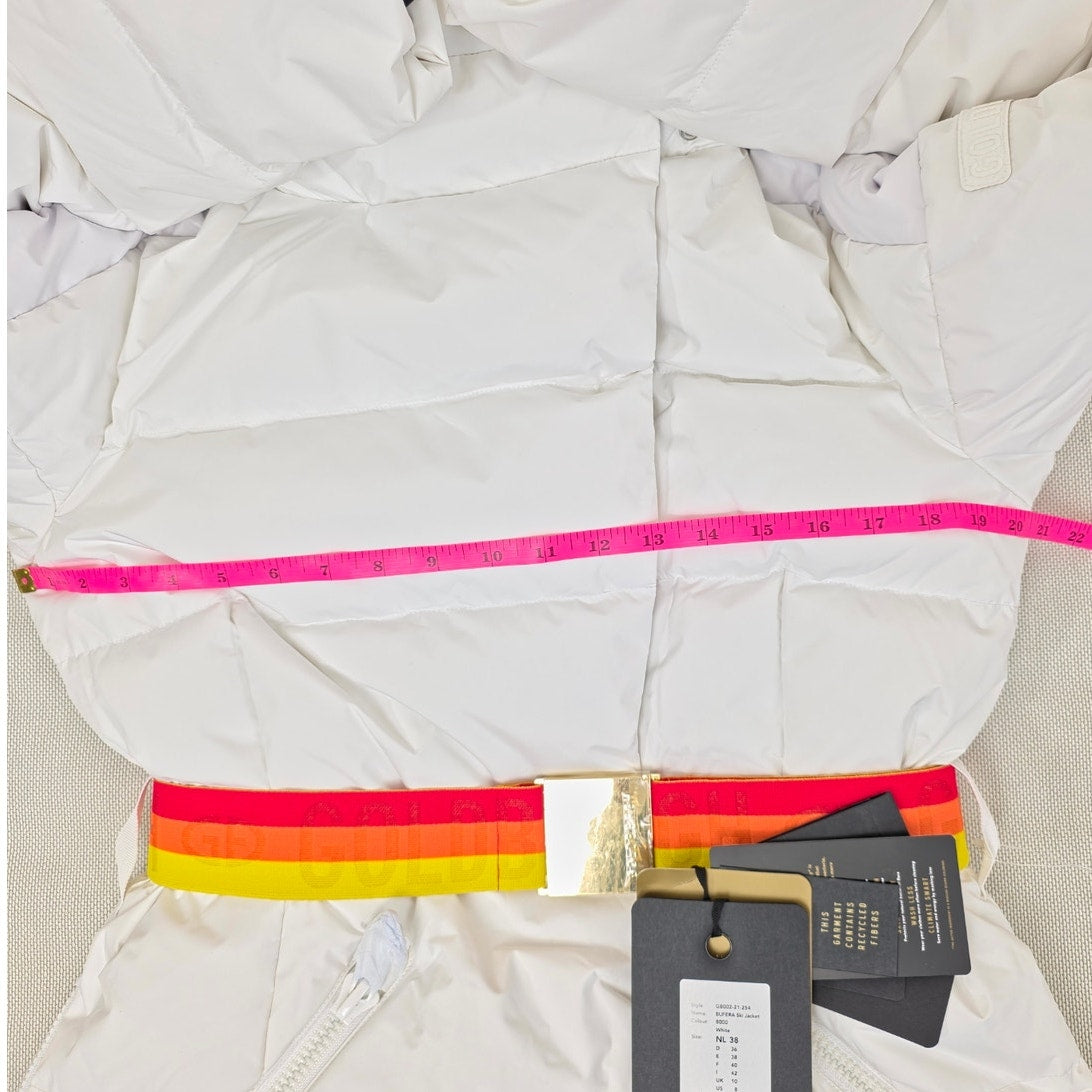 Goldbergh Bufera Quilted Ski Jacket White Hooded Down Puffer Coat Size 8 NWT