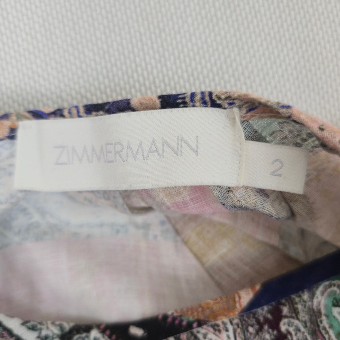 ZIMMERMANN Multi-Color Linen Anneke Ruffle Hem Patchwork Mini Dress Sz 2