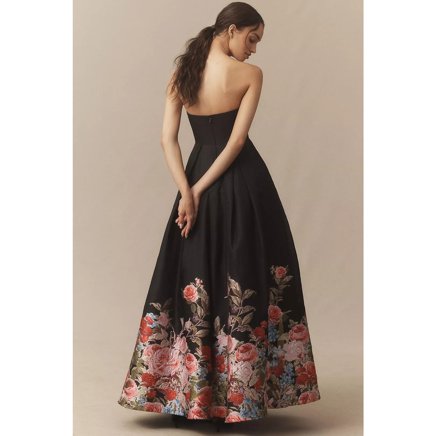 Mac Duggal Strapless Floral Brocade Maxi Ballgown Dress Sz 6 NWT