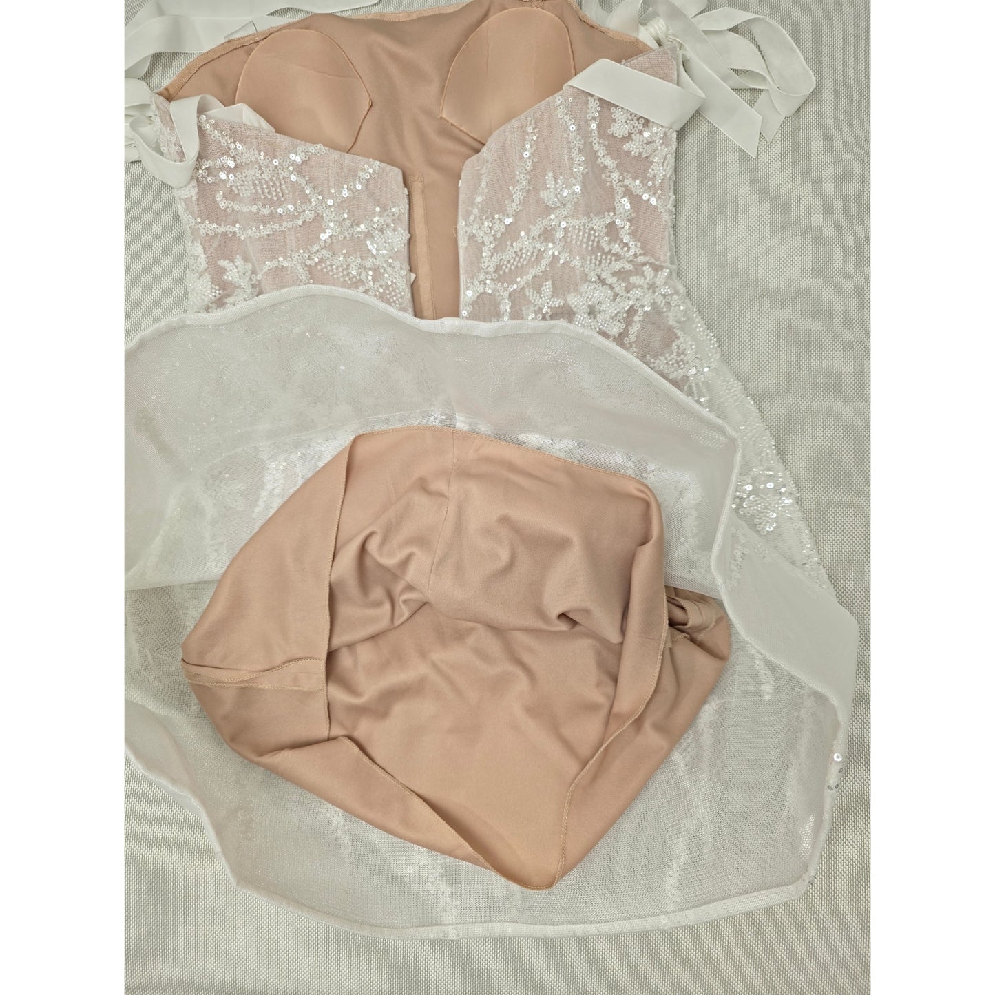 Watters Prancer Beading Tulle Ivory Shimmer Corset Bodice Mini Dress Sz 8 NWT