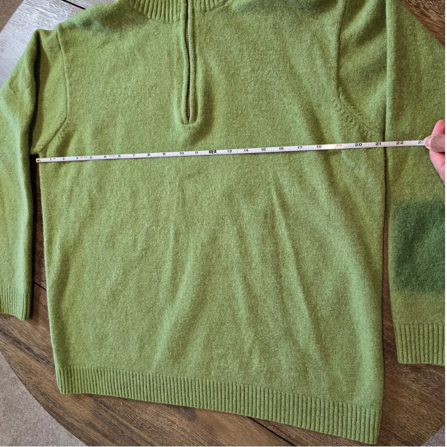 WOOLOVERS Woolmark Pure New Wool Men 100% Wool Green Zip Neck Sweater Sz L (786)