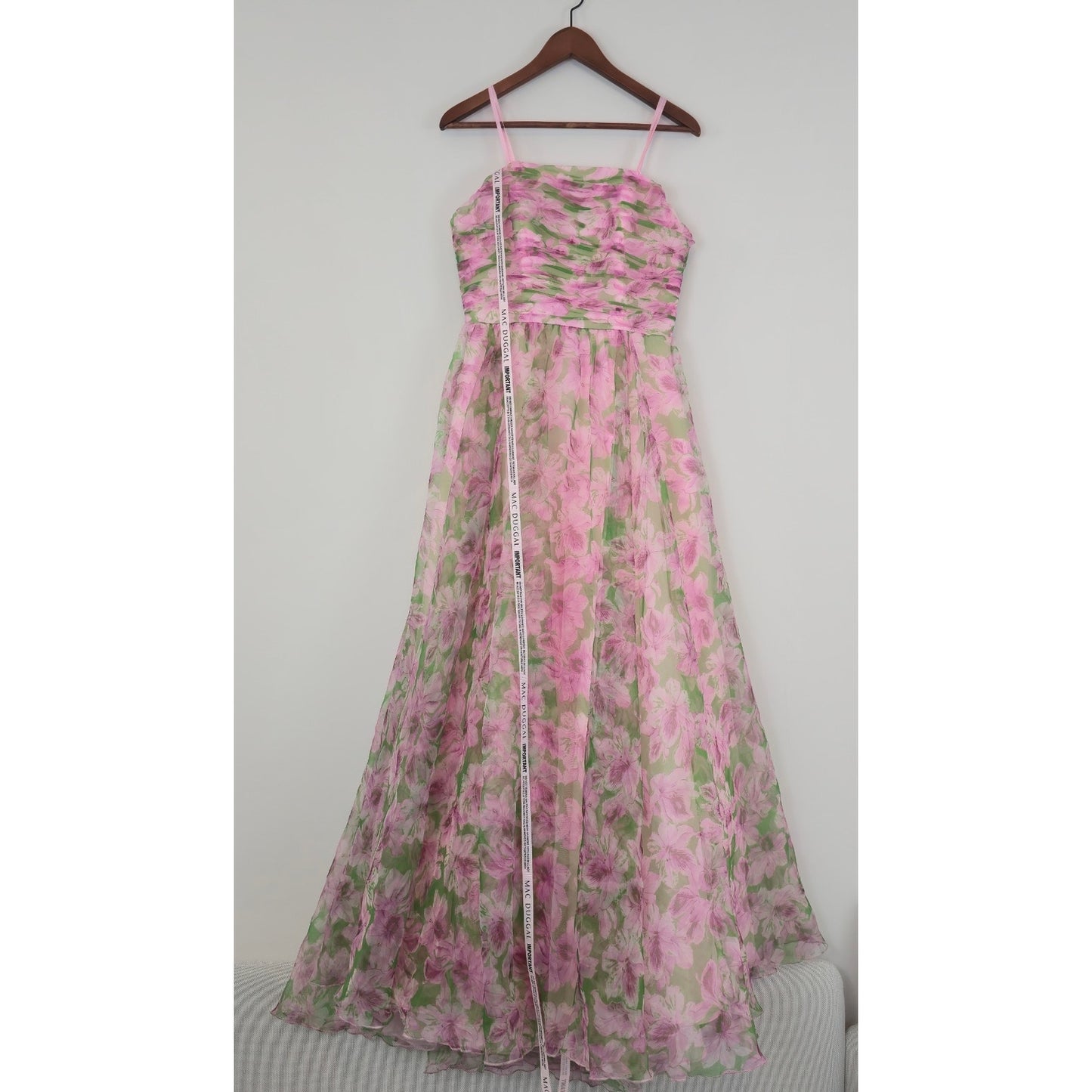 Anthropologie Mac Duggal Multi Pink Strapless Chiffon Maxi Dress Sz 8