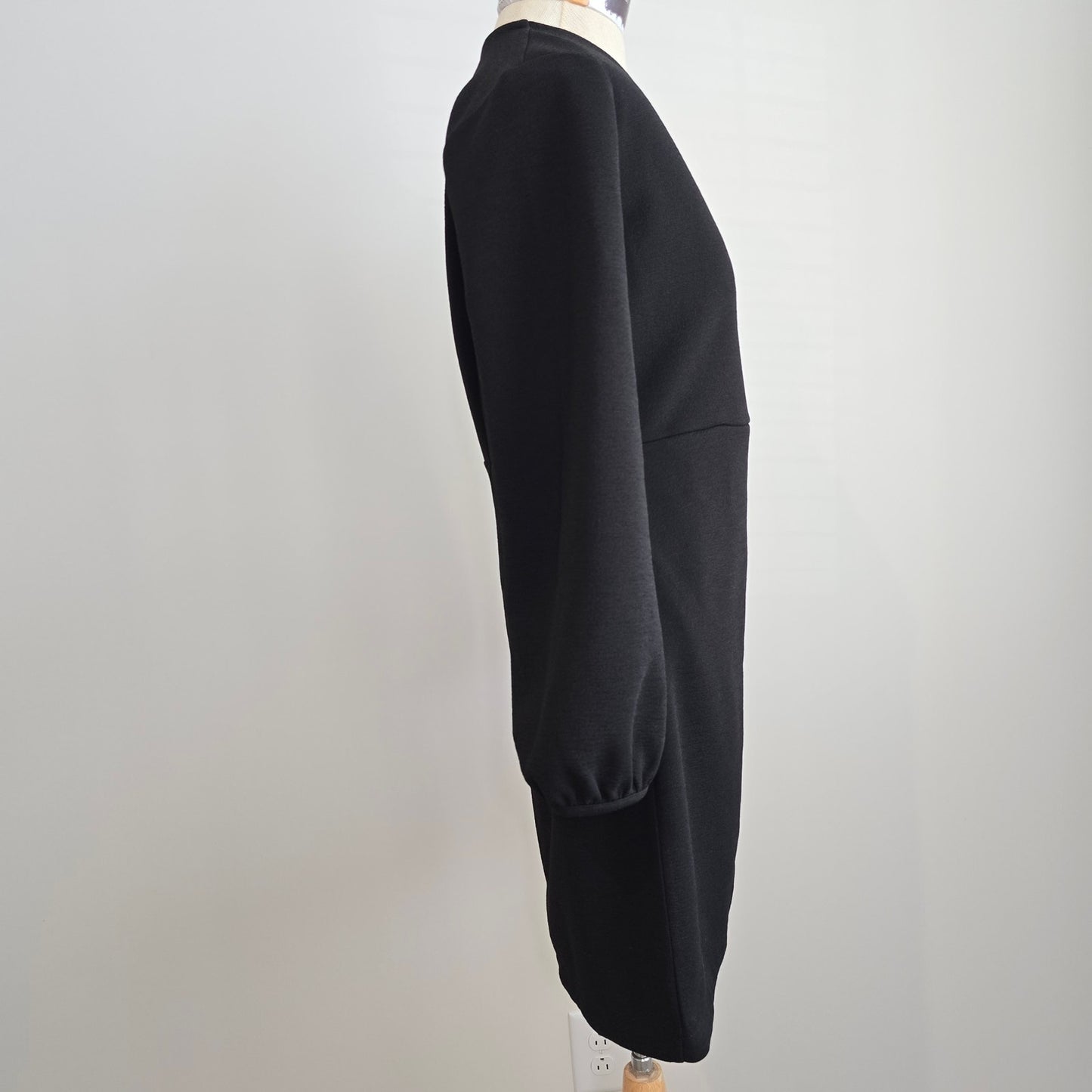 Madewell Women Black Long Sleeve V neck Faux Wrap Midi Dress Sz XS (705)