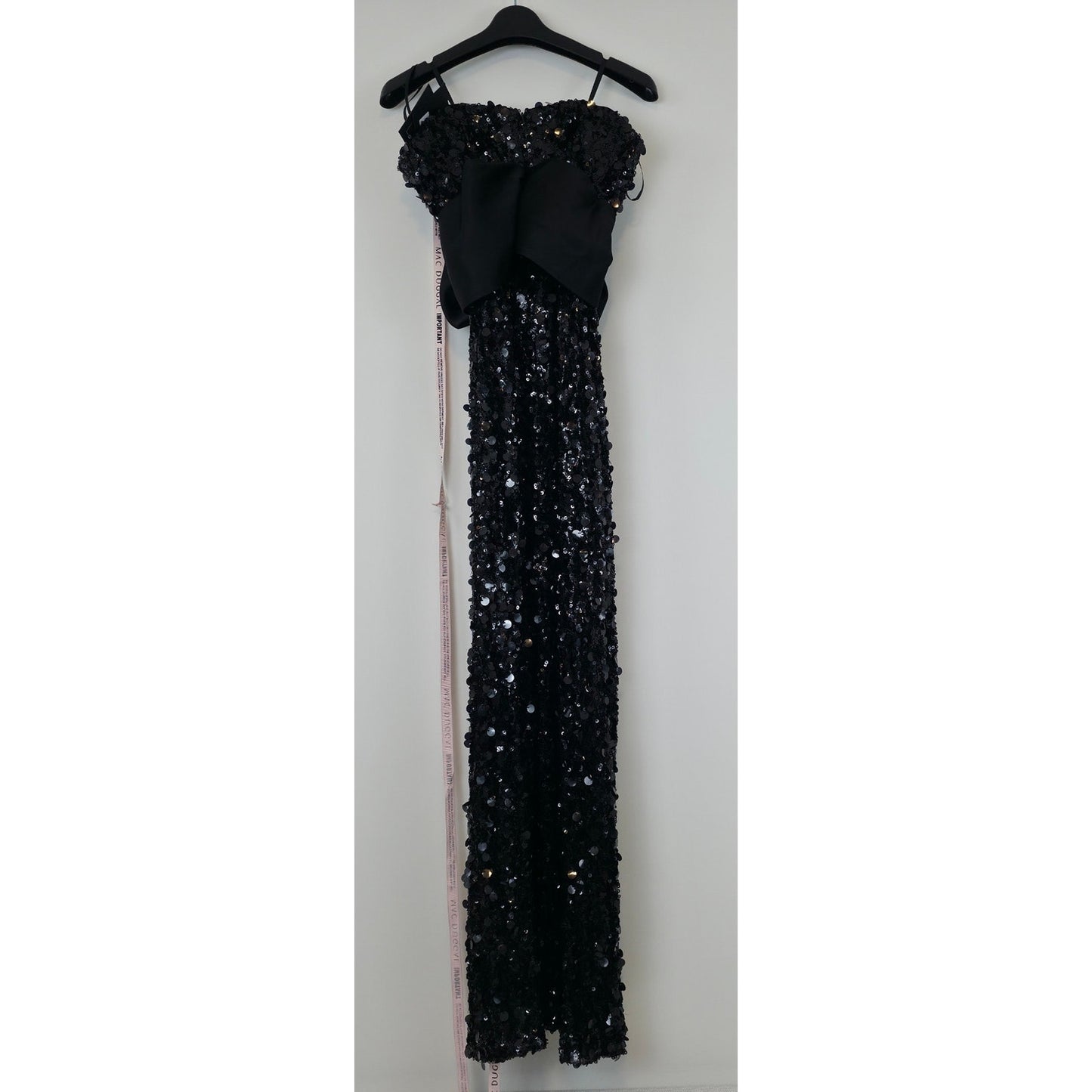 Ieena Mac Duggal Black Strapless Sequin Evening Gown With Bow Sz 4 NWT