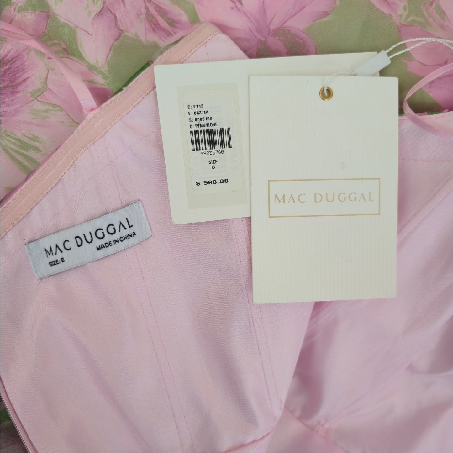 Anthropologie Mac Duggal Multi Pink Strapless Chiffon Maxi Dress Sz 8