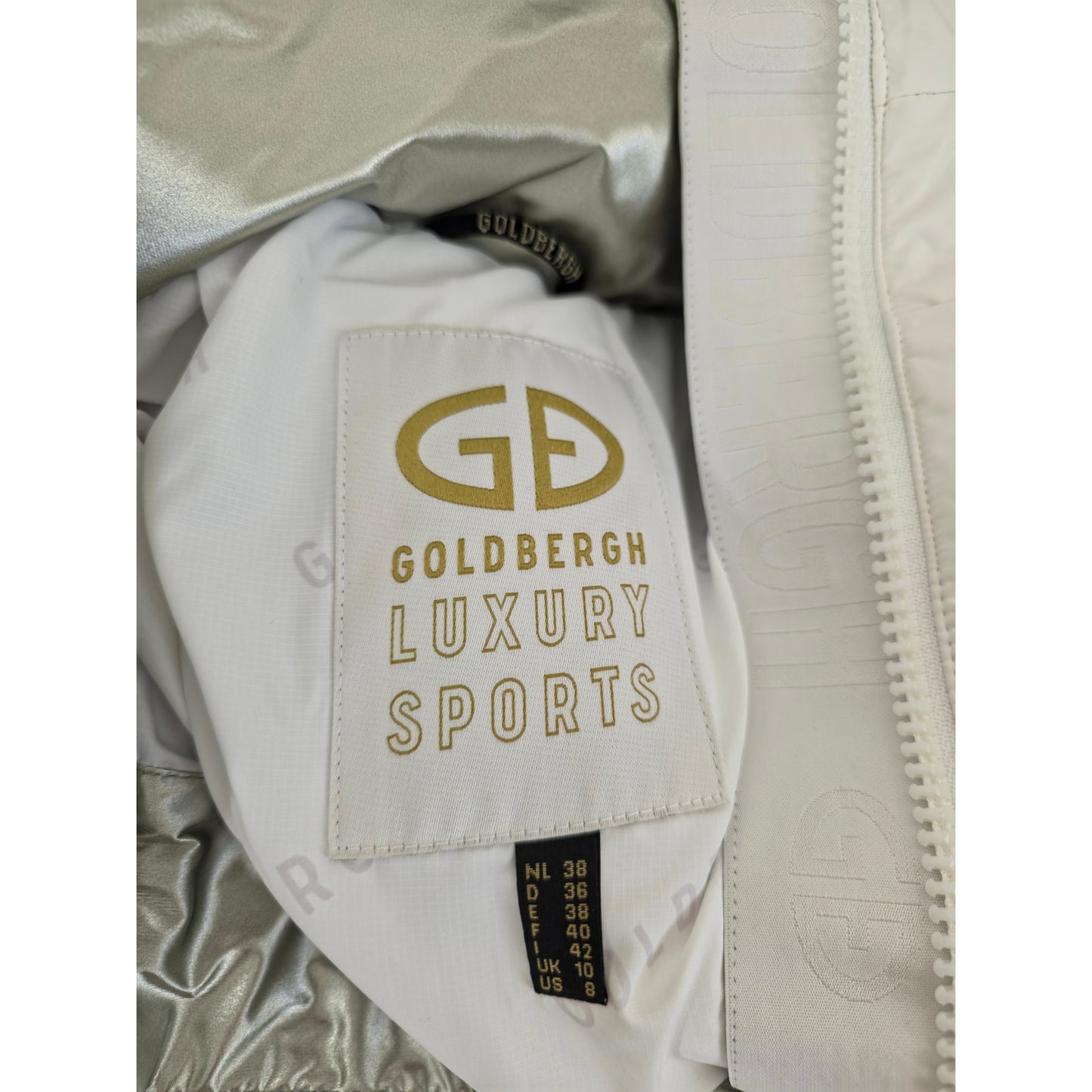 Goldbergh Bufera Quilted Ski Jacket White Hooded Down Puffer Coat Size 8 NWT