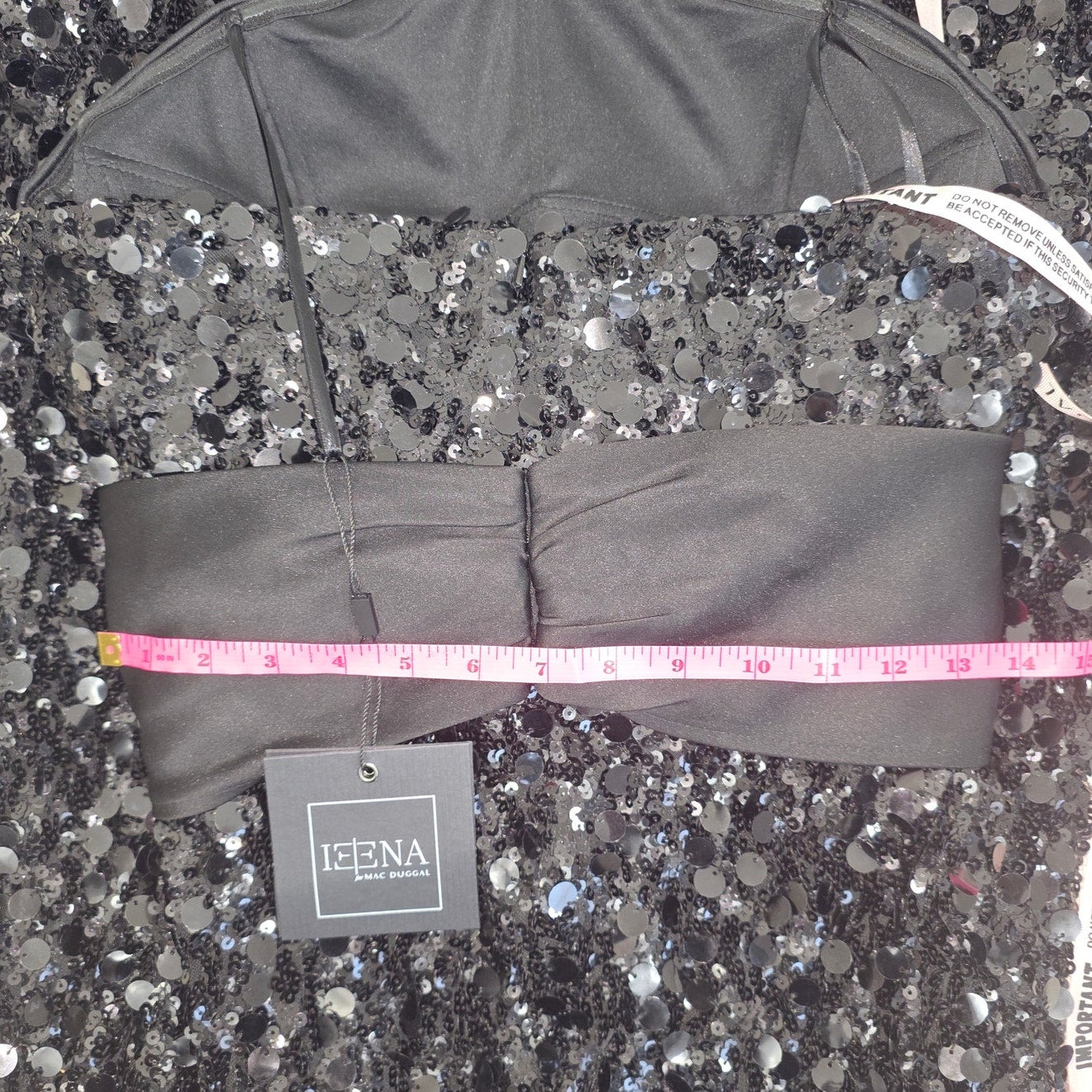 Ieena Mac Duggal Black Strapless Sequin Evening Gown With Bow Sz 6 NWT