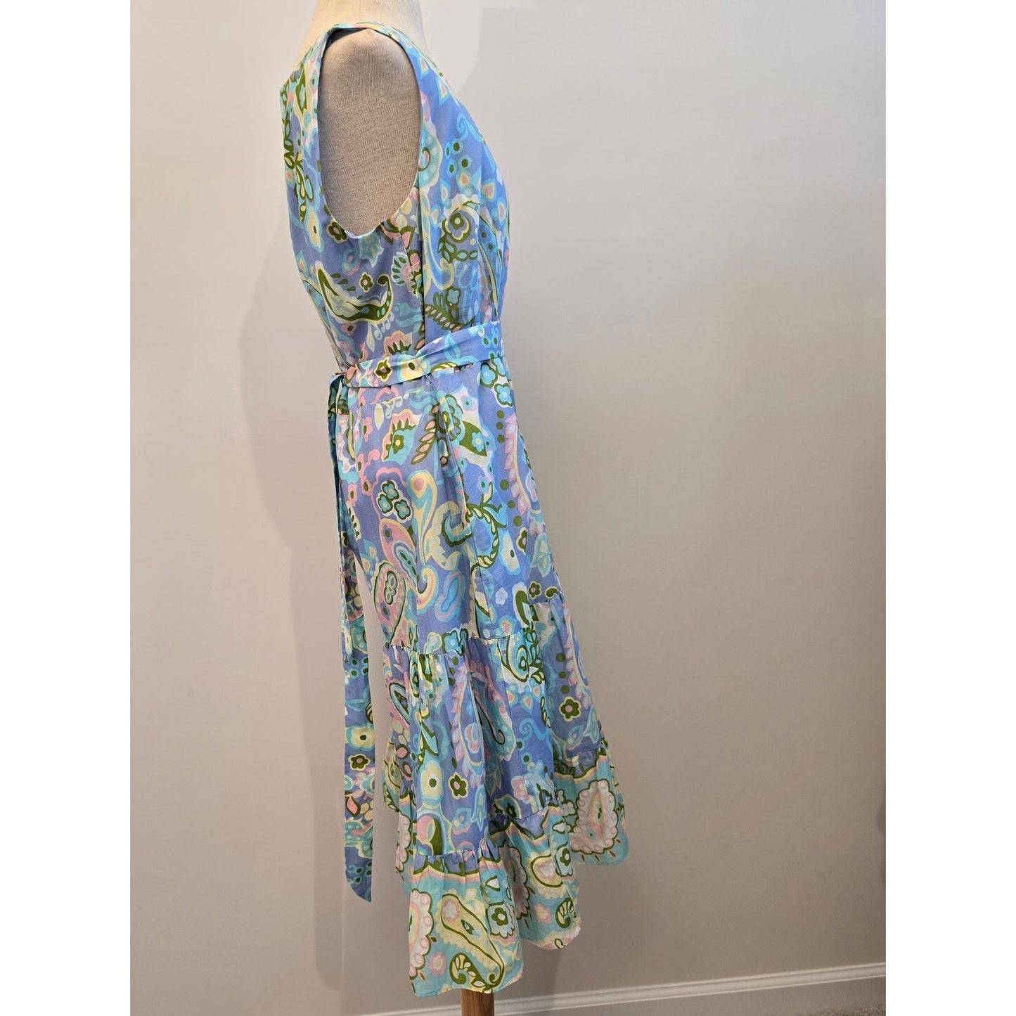 Talbots Voile Paisley Sleeveless Midi Dress Blue Pink Pastel Size 8P