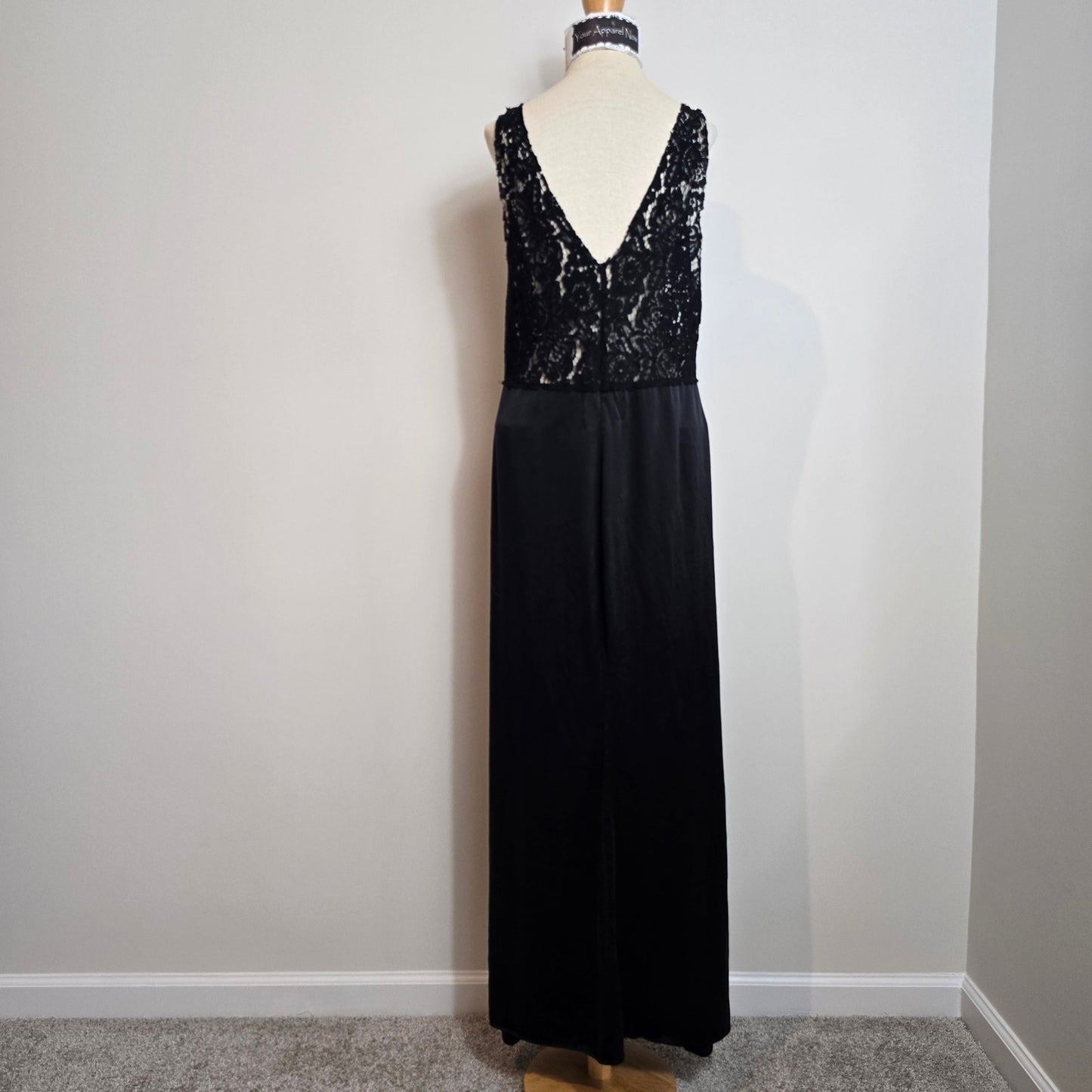 Reformation Black Silk Evening Sleeveless V neck Lace Top Maxi Gown Sz 10 (795)