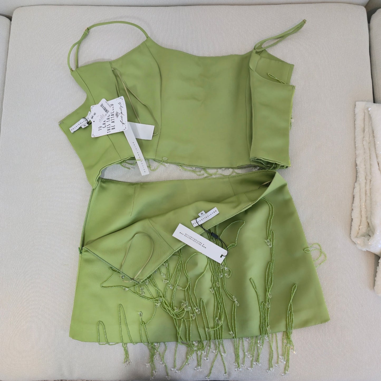 Anthro. DELFI Green Draped Beaded Detail Bijou and Joya Skirt Set Sz Medium