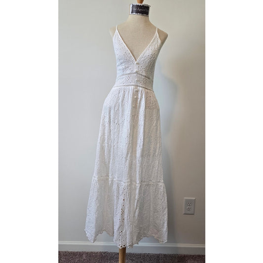 Simplee Women Sleeveless White Eyelet Maxi Summer Dress Sz Small (0992)