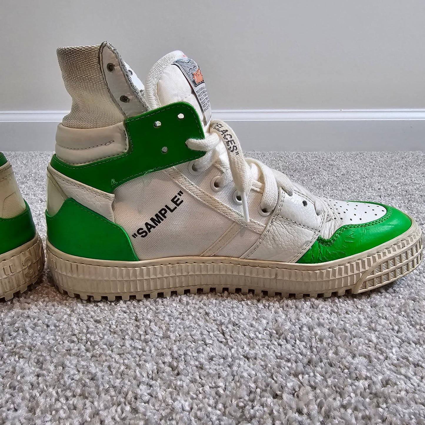 OFF WHITE Cup Sole 3.0 High Top White Canvas Leather Rubber Trim Sneakers Sz 38