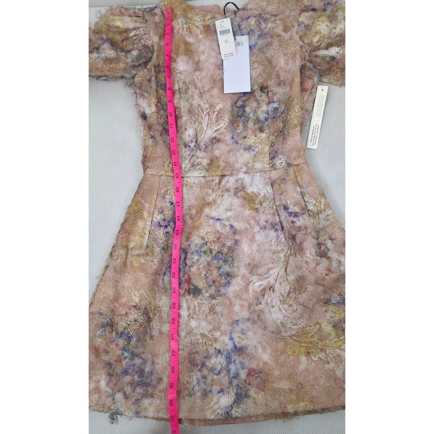 Helsi Gold Watercolor Irina Long-Sleeve High Neck Embellished Mini Dress sz XS