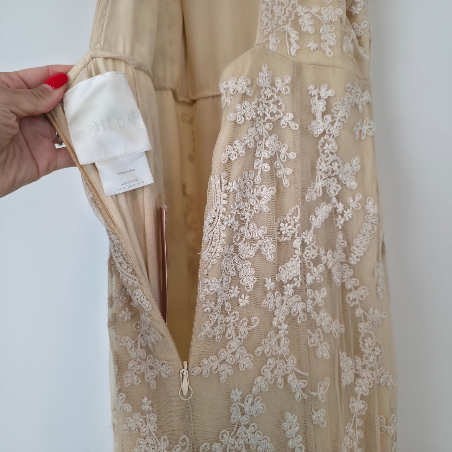 BHLDN Daisy Lace Halter Open Back Wedding Gown Champagne US 10 NWT