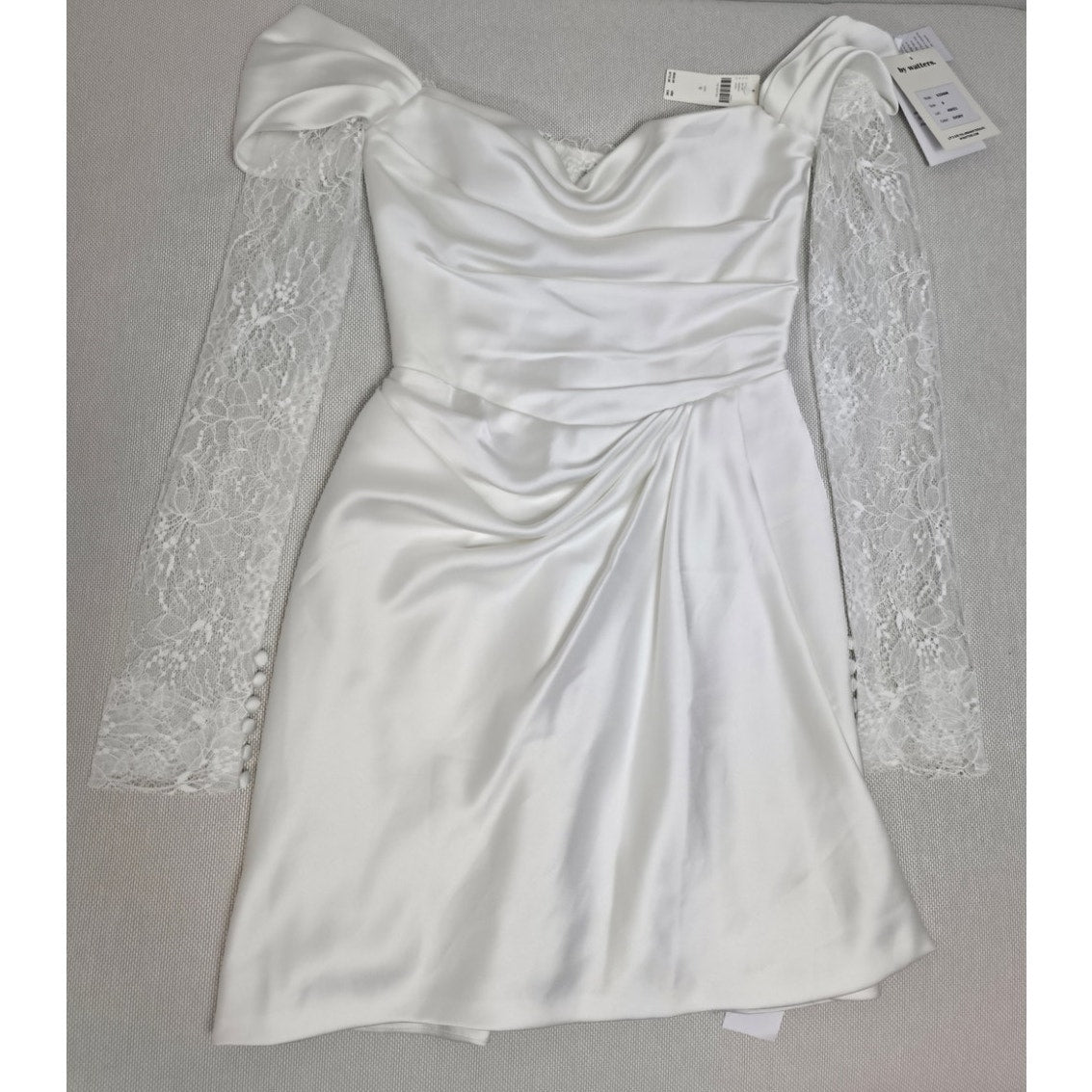 Watters Ivory Harlow Off-The-Shoulder Satin & Lace Mini Dress sz 0 NWT