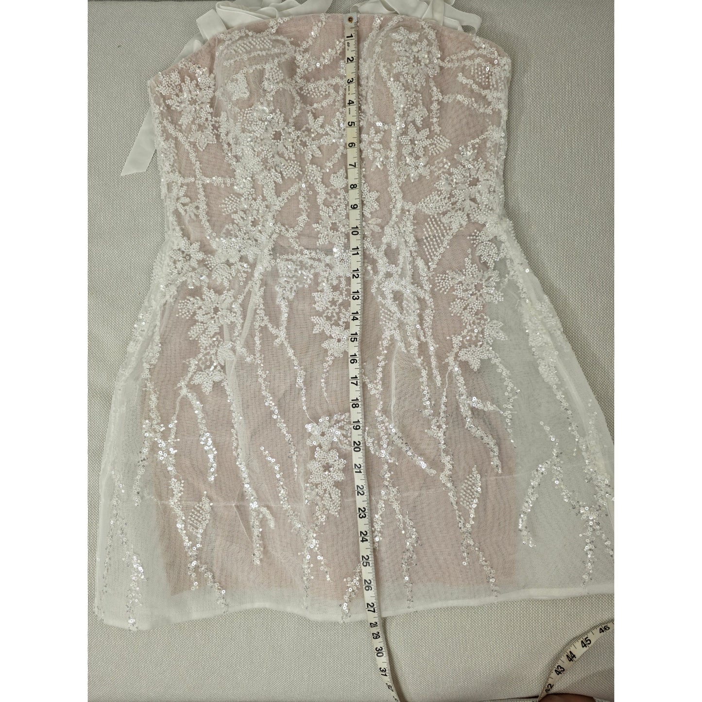 Watters Prancer Beading Tulle Ivory Shimmer Corset Bodice Mini Dress Sz 8 NWT