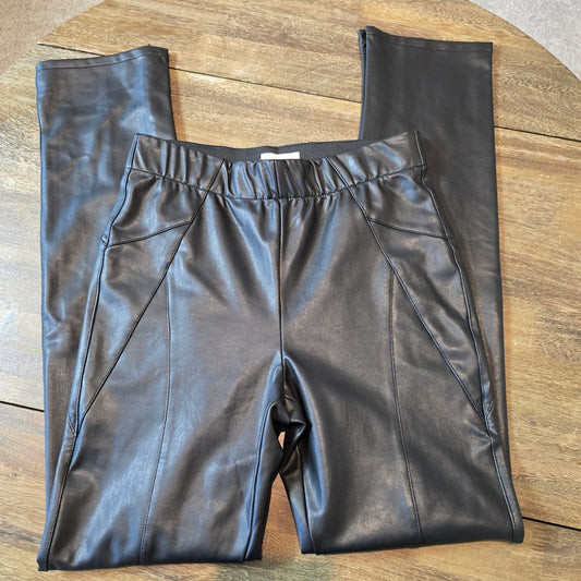 PILCRO Black Patent Leather Straight Long Pants Elastic Waists Sz 28 (766)