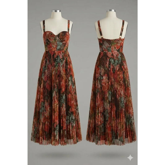 Hutch Willa Sleeveless Tulle Tiered Maxi Brown Floral Sweetheart Gown Sz 4 NWT