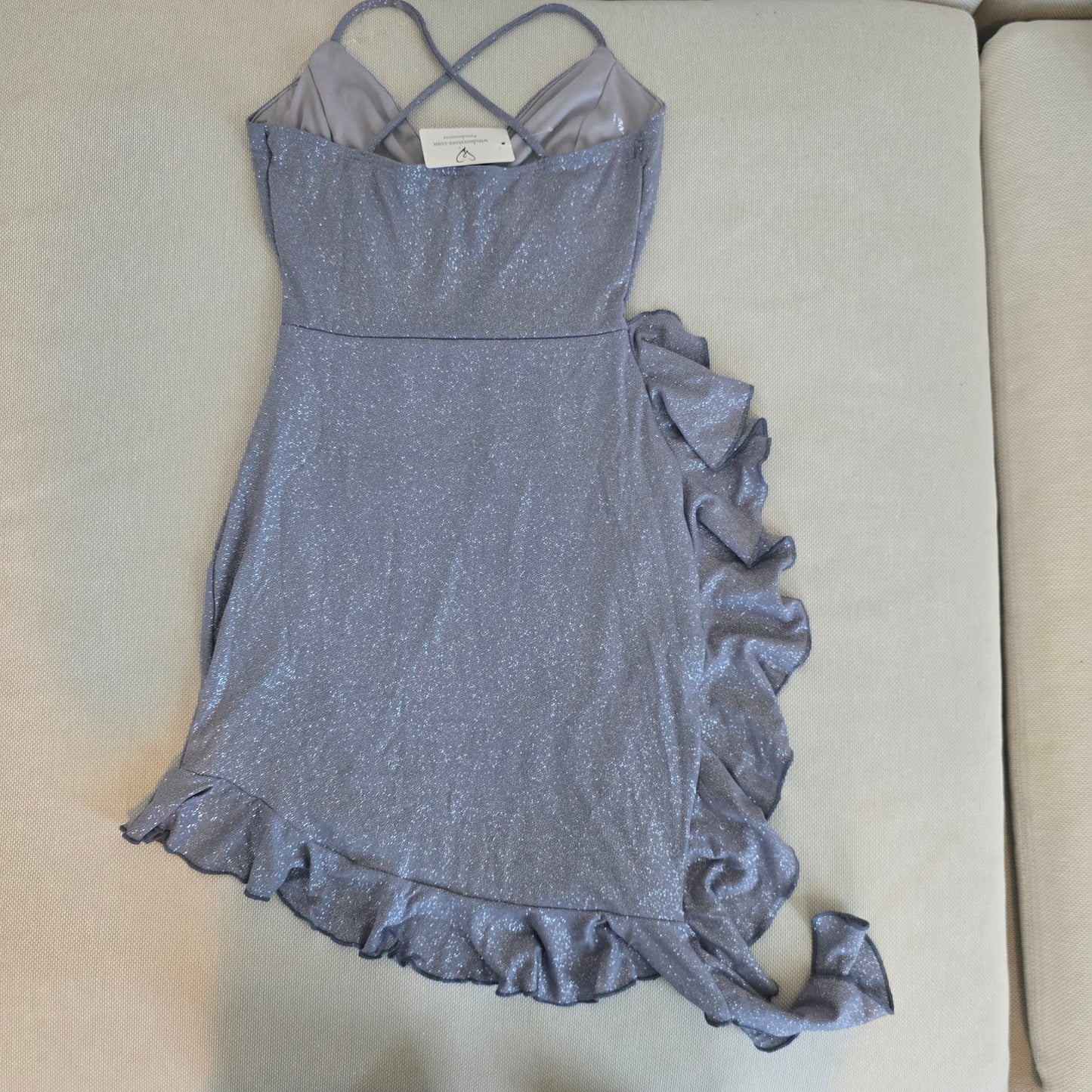 Windsor Baby Blue Sleeveless V-Neck Ruffle Glitter Mini Dress Size Small (770)