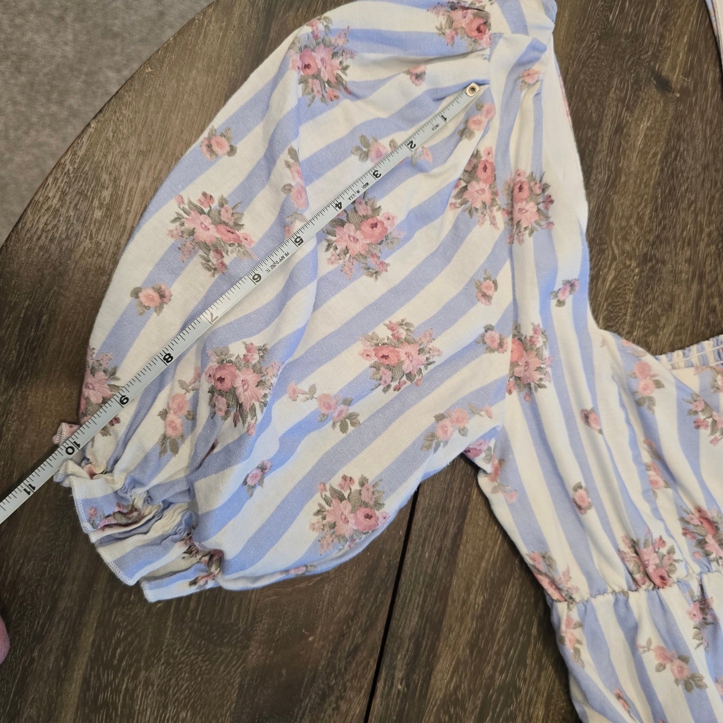 Show Me Your Mumu Addie White Blue Stripes Floral Short Sleeve Mini Dress Sz M