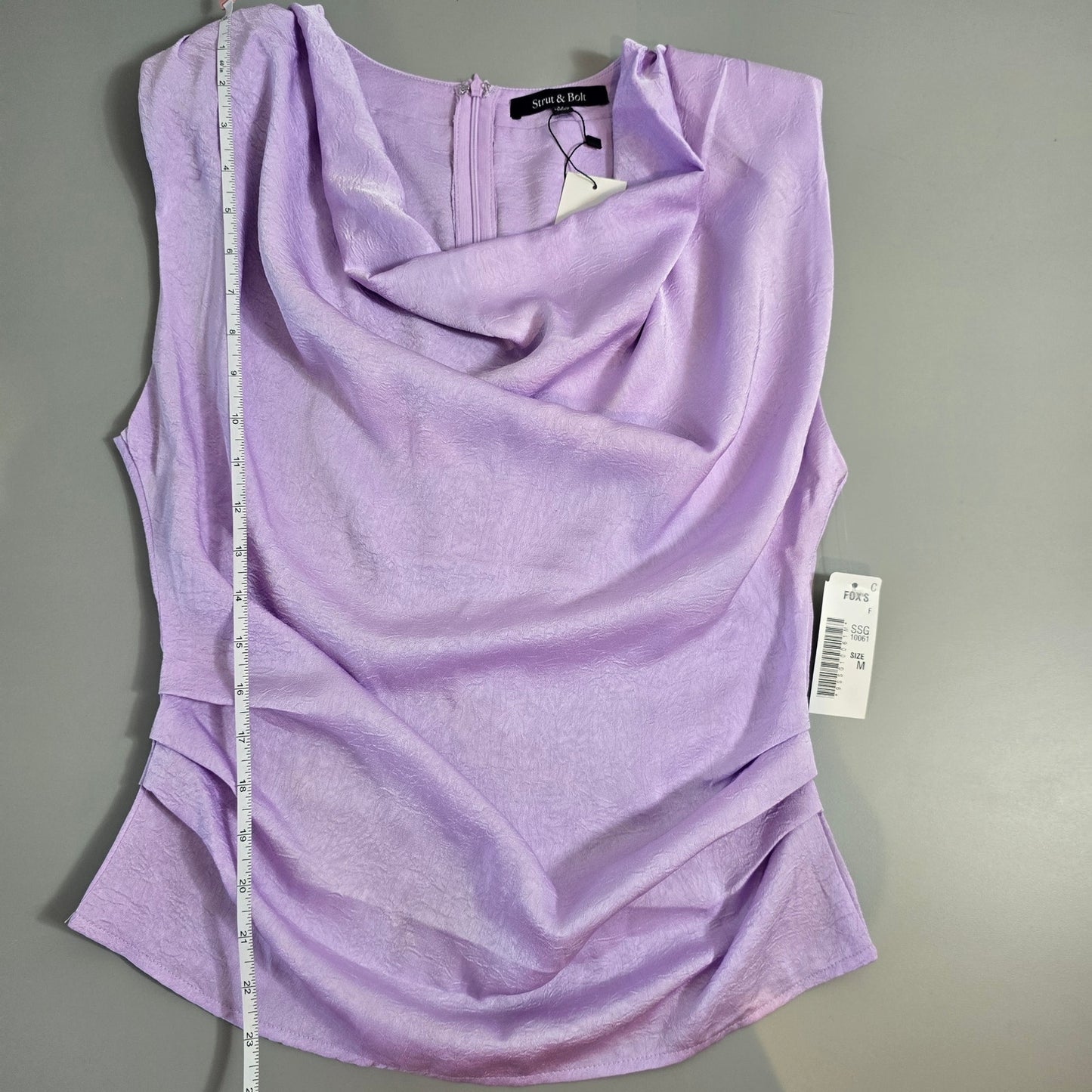 Strut & Bolt Lavender Sleeveless Shoulder Pad Cowl Neck Blouse Sz M (792)