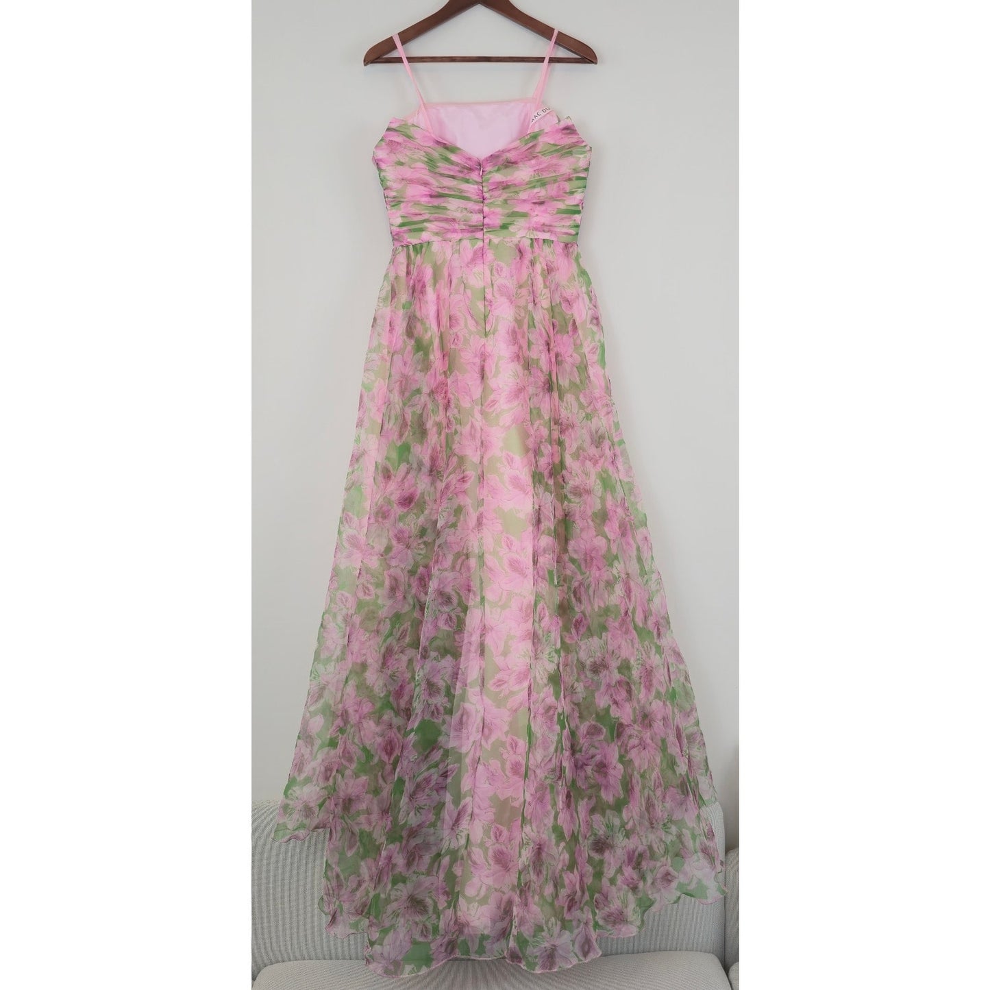 Anthropologie Mac Duggal Multi Pink Strapless Chiffon Maxi Dress Sz 8
