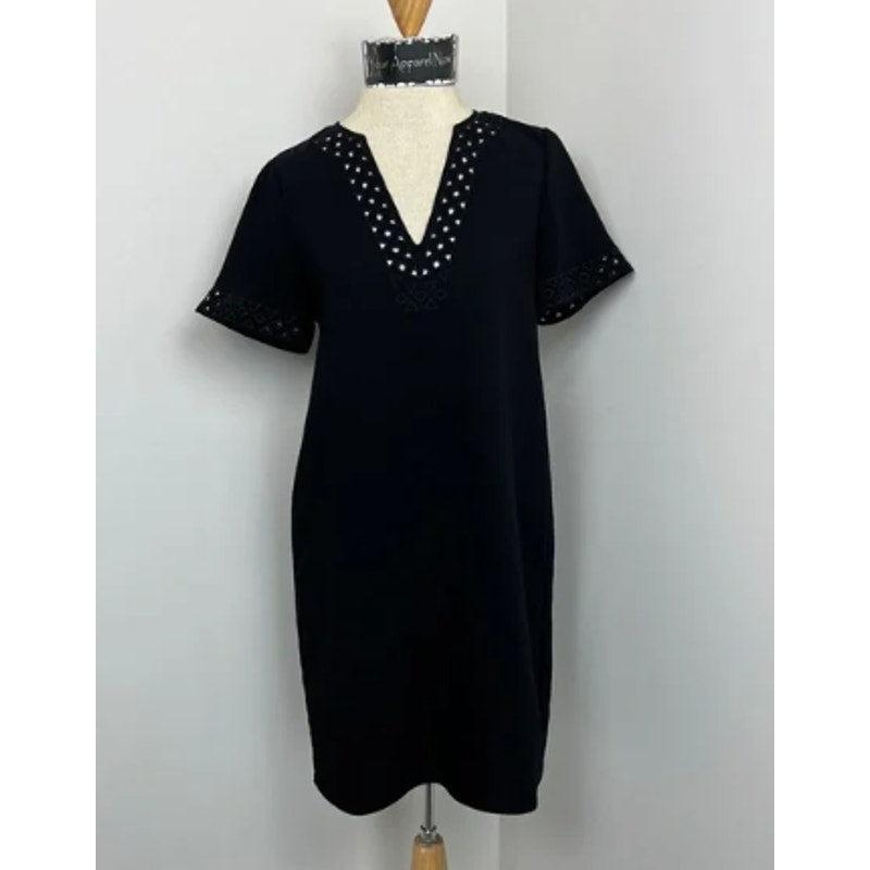 Madewell Tunic Black V Neck Short Sleeve Cut out Knee Length Dress Size 00