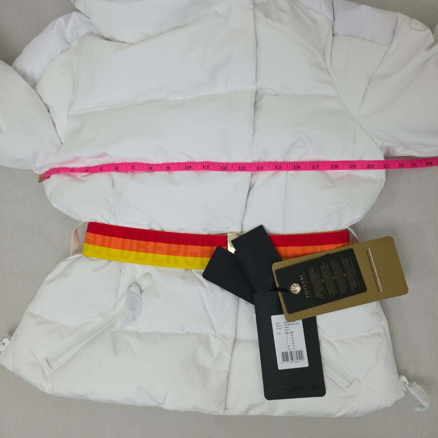 Goldbergh Bufera Quilted Ski Jacket White Hooded Down Puffer Coat Size 10 NWT