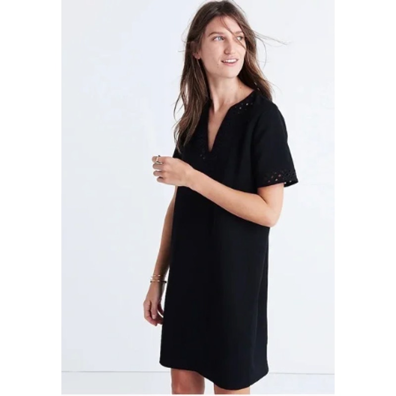 Madewell Tunic Black V Neck Short Sleeve Cut out Knee Length Dress Size 00