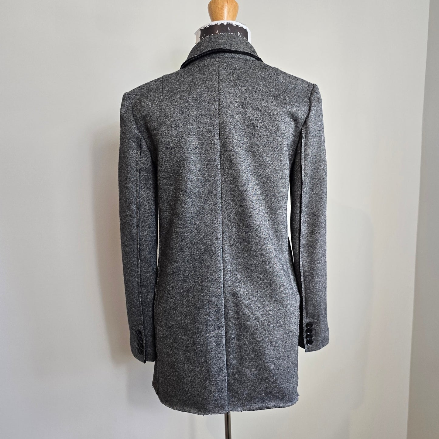 Banana Republic Women Gray Black Wool Blend Textured Knit Boyfriend Blazer Sz 0