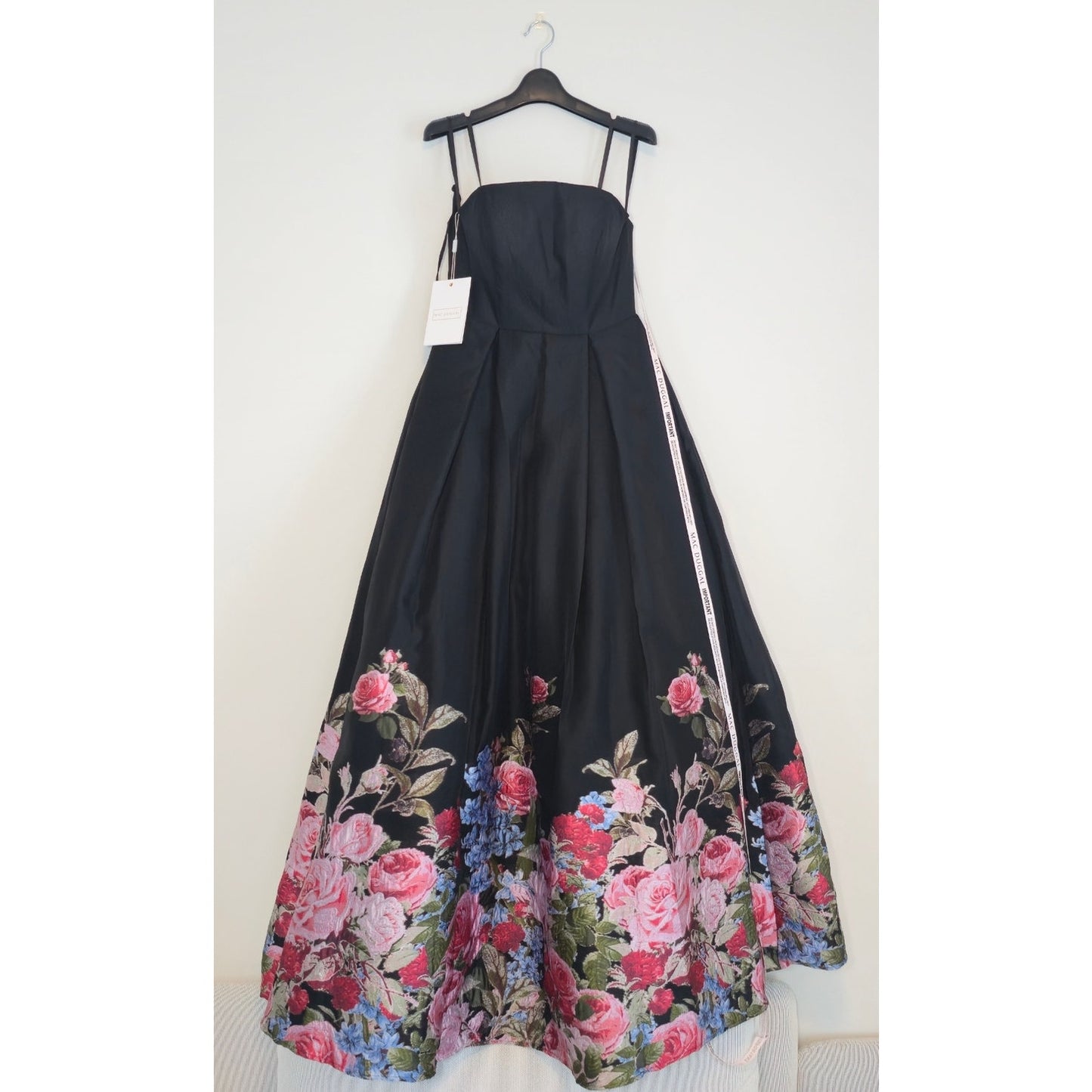 Mac Duggal Black Floral Brocade Bottom Strapless Maxi Dress Sz 2