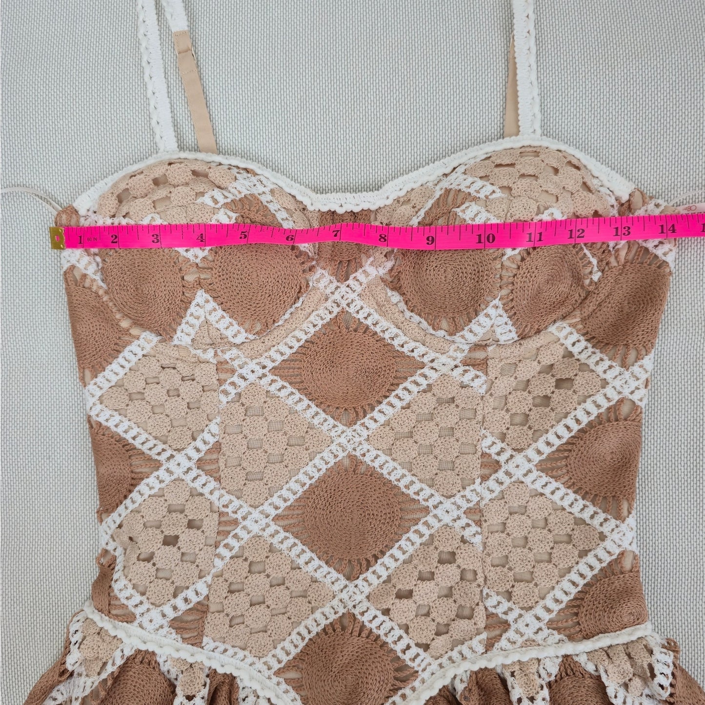 PATBO Beige Bossa Crochet Corset Style Sleeveless Mini Dress Sz 2 NWT