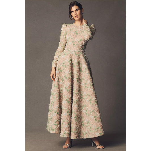 Helsi Tessa Long-Sleeve Appliqué A-Line Maxi Dress Sz XL