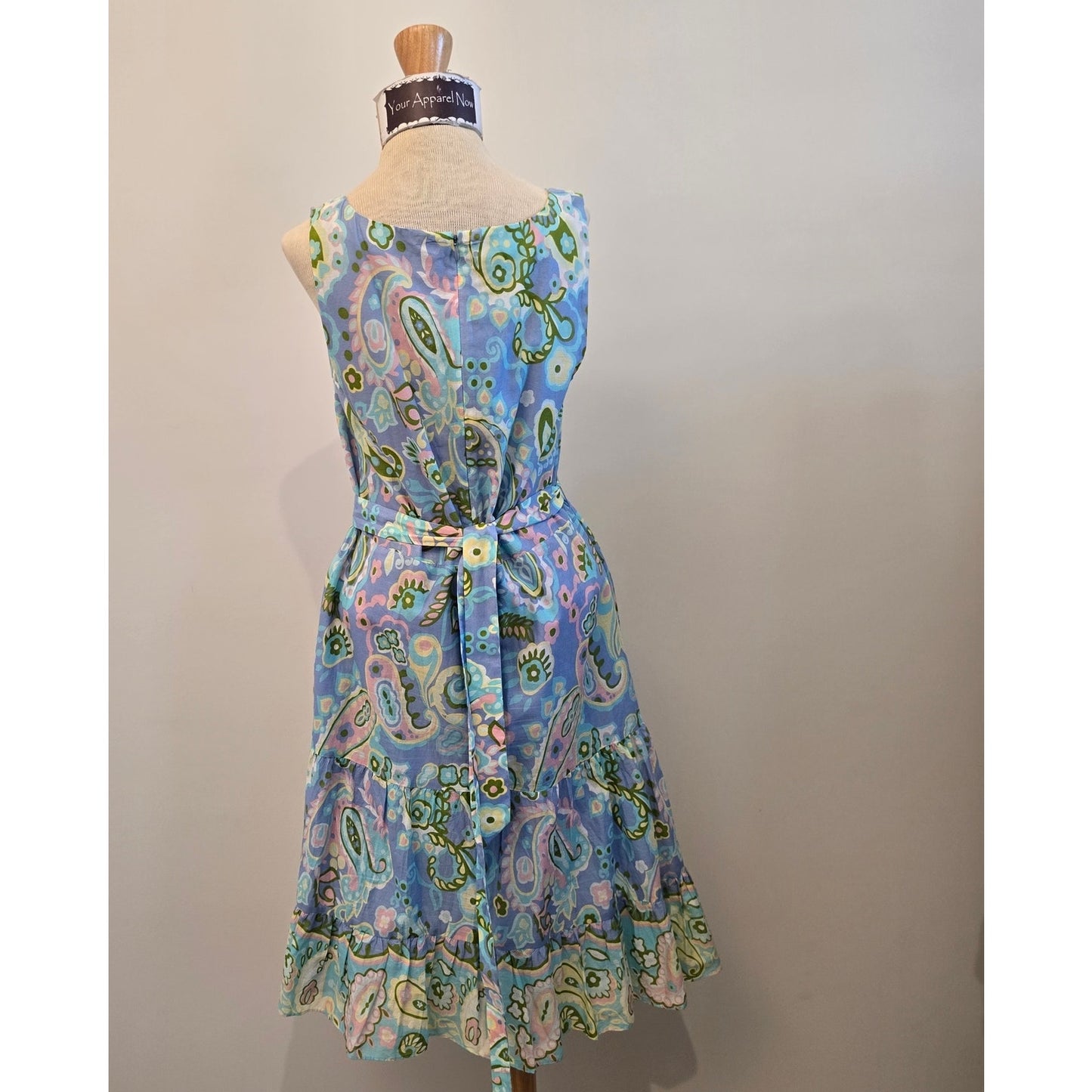 Talbots Voile Paisley Sleeveless Midi Dress Blue Pink Pastel Size 8P