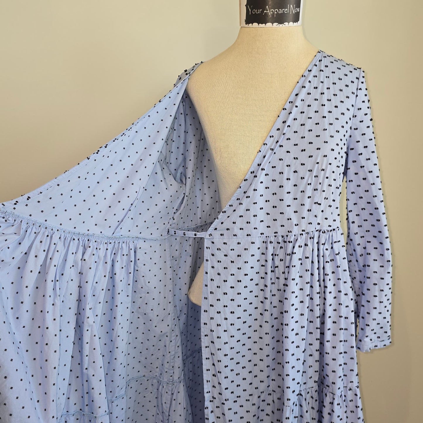 BAUM UND PHERDGARTEN Women Blue Polka Dot Long Sleeves Maxi Wrap Dress Size 40