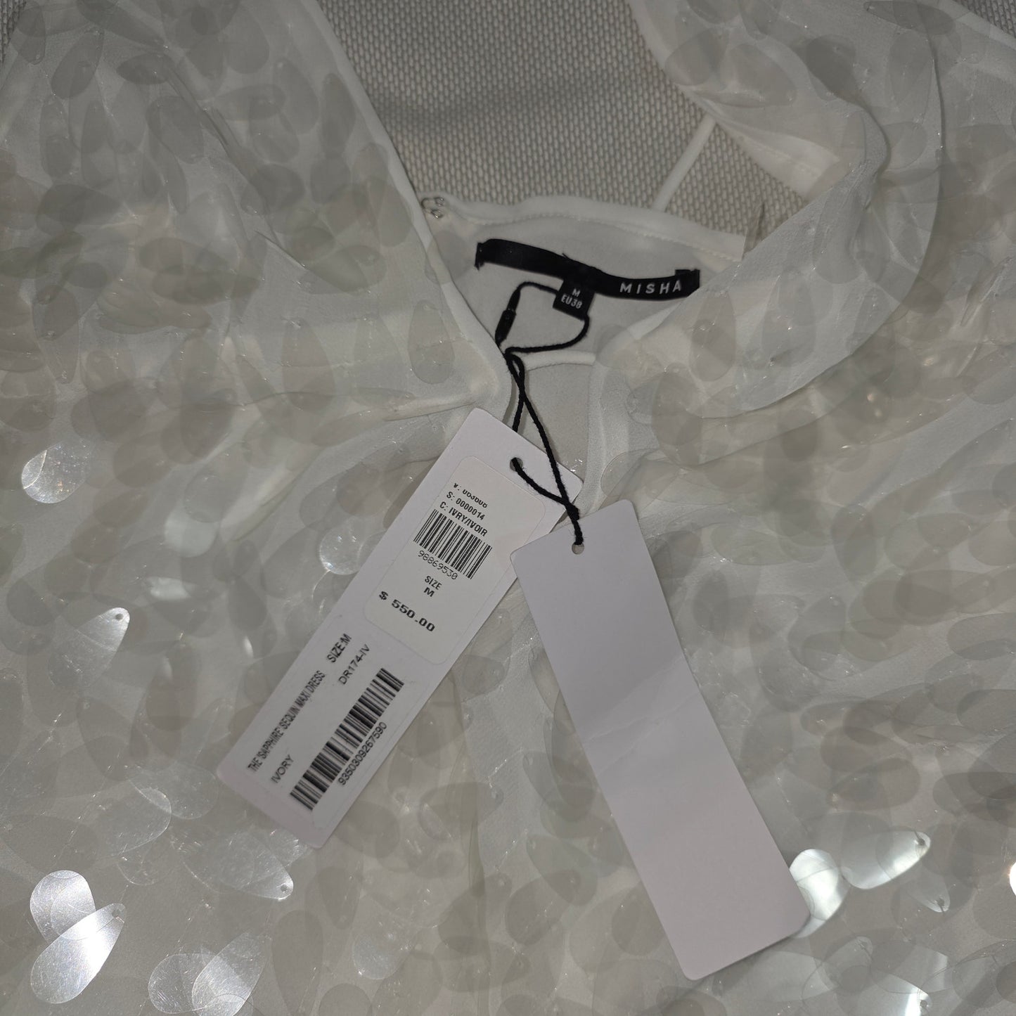 MISHA The Sapphire Sequin Maxi Dress in Ivory Sz M NWT