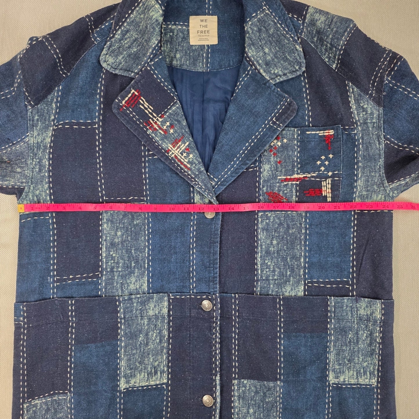 Free People We The Free Open Studio Duster Indigo Patchwork Denim Coat XS/S NWT