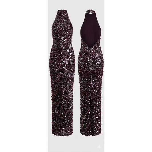 HELSI Louisa Sequin Halter Maxi Gown in Merlot Sz Medium NWT